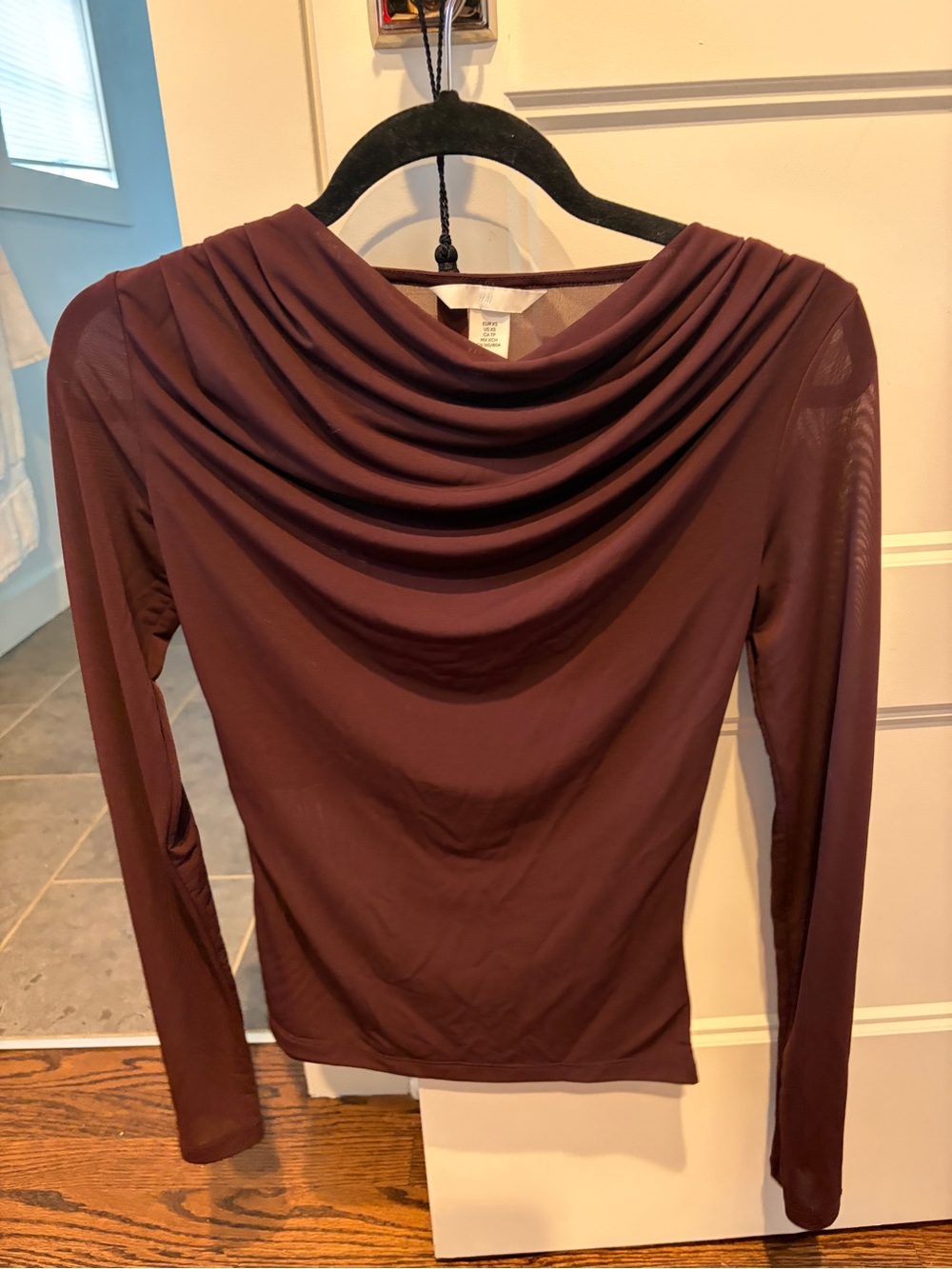 H&M Women's Draped Cowl Neck Long Sleeve Top - Burgundy